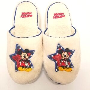 Disney Slippers Womans Size L 9-10 Mule Clog Slip On White Red Star Mickey Mouse